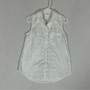 Beach Lunch Lounge Sheer White Sleeveless Top Womens XS Cotton Button Up